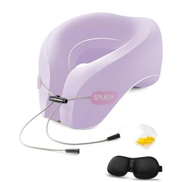 Imagem de Travesseiro ergonômico 2 em 1 de espuma viscoelástica para viagem – Travesseiro de viagem para todas as posições de sono em voos, posições de sono em voos, viagens rodoviárias e viagens de longa