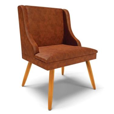 Imagem de Cadeira Estofada Para Sala De Jantar Pés Palito Lia Sintético Premium Nozes - Ibiza