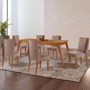 Imagem de Mesa de Jantar Copper 180cm Madeira com 6 Cadeiras Diane MDF Moderna Mobília