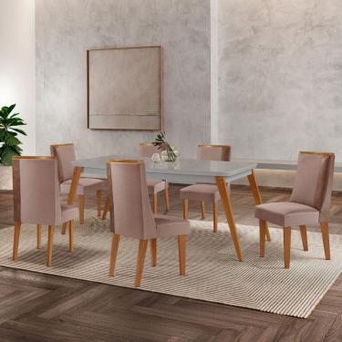 Imagem de Mesa de Jantar Copper 180cm Madeira e Vidro com 6 Cadeiras Diane MDF Moderna Mobília