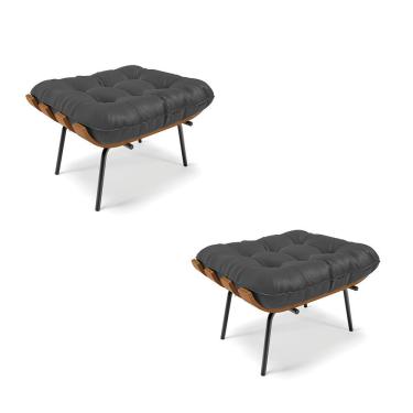 Imagem de Kit 02 Puffs Costela Corino Base Metálica Preto Preto