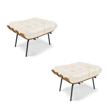 Imagem de Kit 02 Puffs Costela Corino Bege Base Metálica Preto D'Rossi