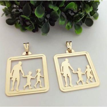 Imagem de Pingente Medalha Pai E Filhos Banhado A Ouro