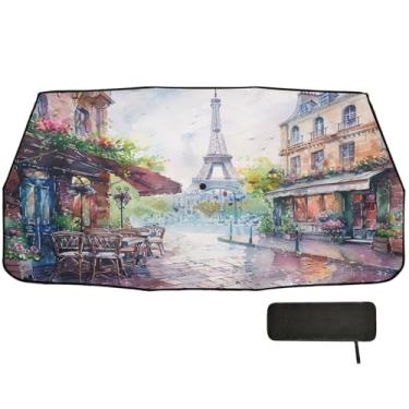 Imagem de Torre de Paris Florista Café Para-brisa Frontal Guarda-sol Cobertura Completa Guarda-chuva Automático Carro 147.3 cm x 75.4 cm Blackout Car Window Covers