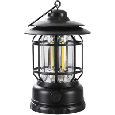 Imagem de Lampião LED Recarregável Retrô Portátil Luminária para Camping Pesca Acampamento Emergências com Regulagem (Preto)
