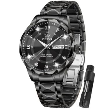 Imagem de OLEVS Relógios masculinos, masculinos de aço inoxidável, mostrador grande, relógio masculino com data, relógios masculinos de luxo, à prova d'água, relógios masculinos para hombres