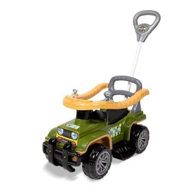 Imagem de Carrinho de Passeio Infantil Jip Jip com Empurrador Verde Militar – Adesivos Camuflados, Buzina, Anel de Proteção, Porta-Objetos e Apoio de Pés – Até 30kg