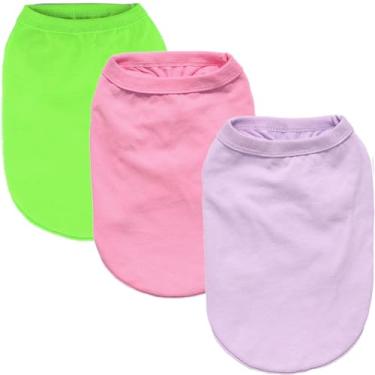 Imagem de Elledia Pacote com 3 coletes de verão sem mangas para meninas, camisetas de algodão para cães para peles sensíveis, roupas macias e respiráveis de cor sólida roxo claro rosa verde