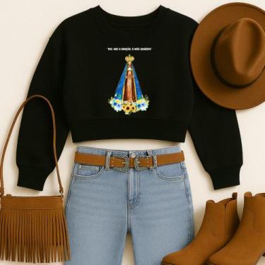 Imagem de Cropped Moletom Country Estampa Dai Nos A Benção Ó Mãe Querida Católic