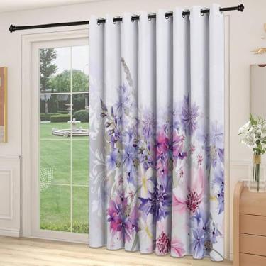 Imagem de Divisória de parede de cortina divisória de sala de lavanda, flores pastel, design clássico, estampa floral suave, design de casamento, adequado para portas de vidro deslizantes, cortinas térmicas de