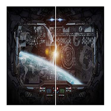 Imagem de Cortina de isolamento térmico do espaço sideral, painel de controle da tela do cockpit no voo espacial Androids World Stardust, para quarto, jardim de infância, sala de estar, L 132 x C 137 cm laranja