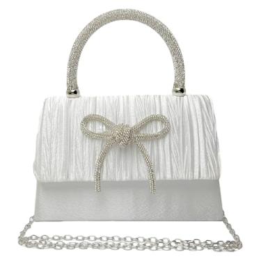 Imagem de LJMBOEN Bolsa feminina para noite com laço brilhante, bolsas de mão para casamento, purpurina, strass, bolsas elegantes para festas, bailes de formatura, Prata Moonlight