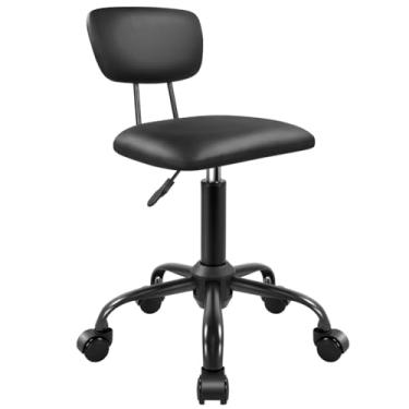 Imagem de WKWKER Banqueta giratória quadrada com rodas para trabalho em casa, SPA, loja, massagem, altura ajustável, banqueta econômica com encosto (preto)