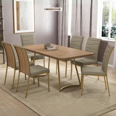 Imagem de Conjunto Sala de Jantar 6 Cadeiras York Carraro Carvalho Dourado