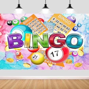 Imagem de 2,1 x 1,5 m Bingo Night Game Time Party Banner Decorações, Cartões de Bilhar Coloridos, Moedas de Ouro, Fundo Fotográfico para Homens, Meninos Adultos, Tema de Casino, Jogos e Festas