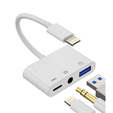 Imagem de Compatível com adaptador de fone de ouvido iPhone 3,5 mm AUX áudio conector carregador dongle divisor de fone de ouvido compatível com Lightning macho para USB fêmea OTG câmera de carregamento conector MIDI para Apple para iPad