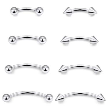 Imagem de Vqoxaggi Piercing de sobrancelha, aço cirúrgico, vertical, labret, lábio, joia, barra curvada, minúscula, anel de sobrancelha, orelha, umbigo, pequeno, anel de umbigo para mulheres e homens, spike