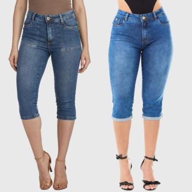Imagem de Kit 2 Calças HNO Jeans Capri Cintura Alta Azul, Azul, 50