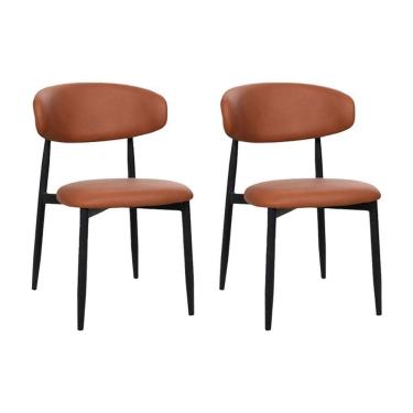 Imagem de Kit 2 Cadeiras De Jantar Lucy Estrutura Aço Carbono Laminado Preto Com Estofado Poliuretano Caramelo