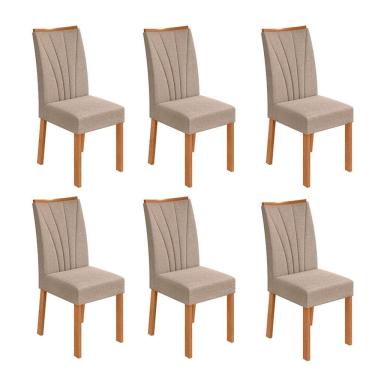 Imagem de Conjunto com 6 Cadeiras Apogeu Linho Bege e Amêndoa