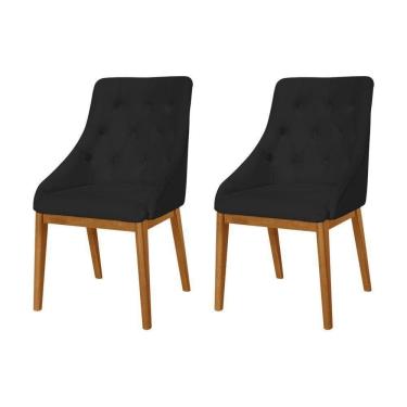 Imagem de Kit 2 Cadeiras De Jantar Luxo Estofada Elisa Anatômica Capitonê Veludo Preto Base Madeira Maciça Mel