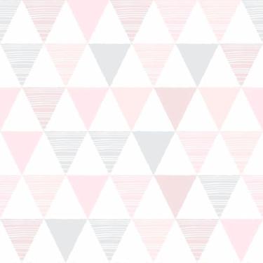 Imagem de Papel De Parede Adesivo Cinza Triângulos Rosa Delicado Geométrico 10m