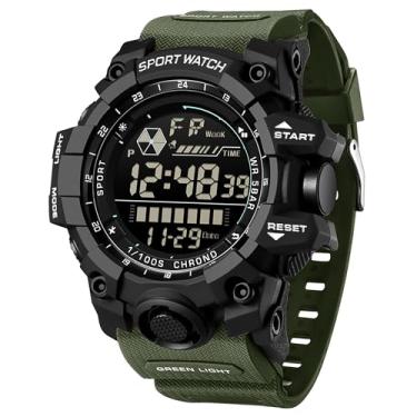 Imagem de findtime Relógio digital masculino militar grande alarme de rosto cronômetro tático à prova d'água relógio de pulso Relojes para Hombres relógios masculinos, Verde militar, relógio masculino