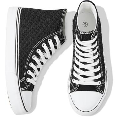 Imagem de Adokoo Tênis de cano alto feminino, branco, preto, lona, tênis, cadarço moderno, confortável, tênis de caminhada, Preto, 35