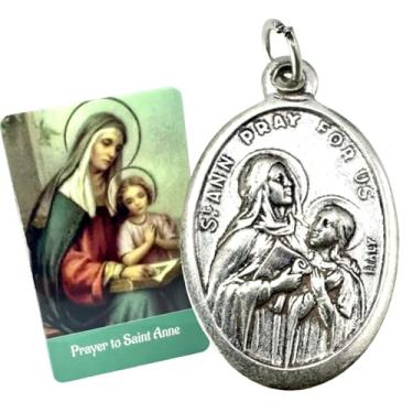 Imagem de Westmon Works Conjunto de medalhas de St Anne Medalhão de Metal Italiano com Cartão Sagrado de Oração de Santa Laminado