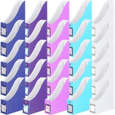 Imagem de Pasimy 25 peças de porta-arquivos de papelão espacial organizador de revistas com adesivo de etiqueta, caixa de armazenamento de arquivos multicolorida para prateleiras de mesa, documentos, escola