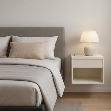 Imagem de mesa de cabeceira suspensa de parede com nicho e gaveta - Loncie, Off 