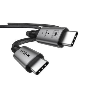Imagem de MALOM Cabo USB 4.0, 40 Gbps para Thunderbolt 4 de 2 m, carregamento de 240 W, 8K a 60Hz, 4K a 144Hz, cabo de exibição USB C, USB4 para iPhone série 16/15, MacBook Air, Samsung (cinza, 1,8 m (6 pés))
