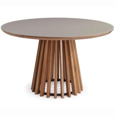 Imagem de Mesa de Jantar Brisa Tampo Redondo Vidro Off White Base Verniz Avela 1
