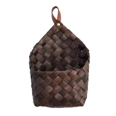 Imagem de Cesta de armazenamento de lascas de madeira tecida à mão para cozinha, gengibre, alho, cesta de armazenamento para casa, portátil, montada na parede, decoração de café, 39,5 x 27 x 9 cm