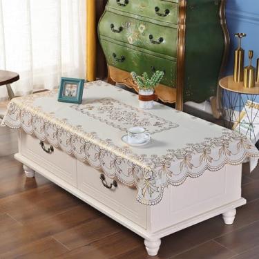 Imagem de Wuluwala Toalha de mesa de centro de PVC com estampa de estampagem a quente, impermeável, resistente ao calor, toalha de mesa retangular, decoração de festa dourada - 89 × 139 cm