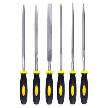 Imagem de Jogo de Limas 6 Peças Aço Resistente para Metais e Madeira Kit Limas Manuais 6 Peças Punho Emborrachado Confortável Lima Achatada, Semicircular, Triangular, Quadrada, Orbicular, Com Ponta