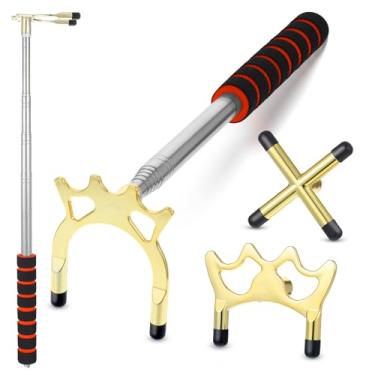 Imagem de mekueeex Ponte retrátil para tacos de bilhar, taco de sinuca, descanso de taco de bilhar com 3 peças de cabeça de ponte de latão removível, acessórios de mesa de bilhar para mesa de bilhar, jogos