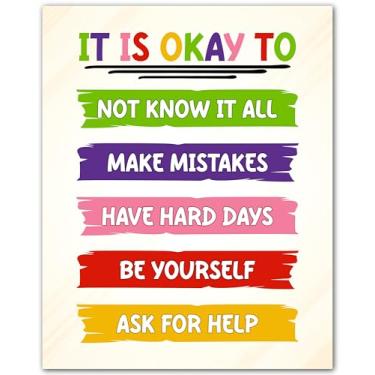 Imagem de ZUKIY Pôster It's Okay - Arte de parede motivacional para decoração de sala de aula - Pôster de professor sem moldura 20 x 25 cm - Design com citação neutra Boho para escola, escritório ou casa - Arte