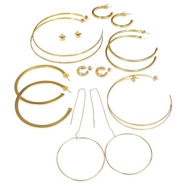 Imagem de Brincos Argola Feminino Dourados Kit 8 Pares Folheados Modelos Variados