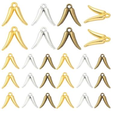 Imagem de SUNNYCLUE 1 caixa, 60 peças, 3 cores, berloques de pimenta dourada, cinco de maio, pingentes mexicanos antigos de prata ciano duplo picante para joias, pulseira, colar, brincos, artesanato