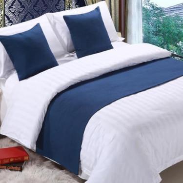 Imagem de Cachecol de corredor de cama de hotel, colchas de cor sólida, cobertas, lenços, protetor de lenços, capa protetora para quarto, hotel, decoração, Queen King, toalha de cama azul-4||50 x 210 cm para