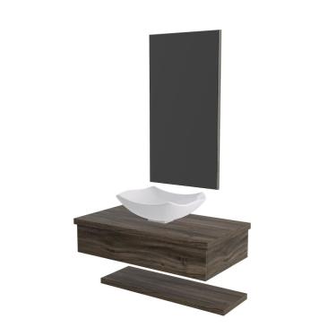 Imagem de Conjunto Bancada C-cuba L42, Prateleira E Espelheira Metrópole 806 Carvalho Carvalho Dark