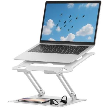 Imagem de Suporte para Notebook em Aço Carbono Apoio Ajustável Apoiador Dobrável E Ergonômico Ventilado para Mac Notebook MacBook Pro/Air Lenovo Dell e Mais (10-17 Laptop) até 17.3" (10KG) Home Office e Estudos