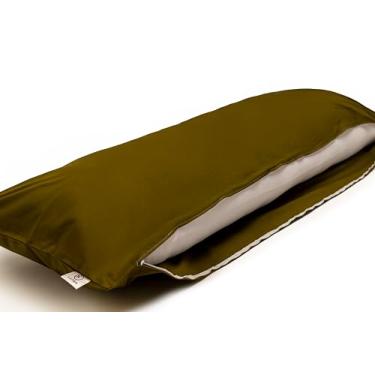 Imagem de LUNOA Capa de almofada corporal com zíper - Feita no Japão - 59"x20" (150 x 50 cm) - 100% algodão - Tecido grosso e opaco - Lavável - LU9150R Verde musgo