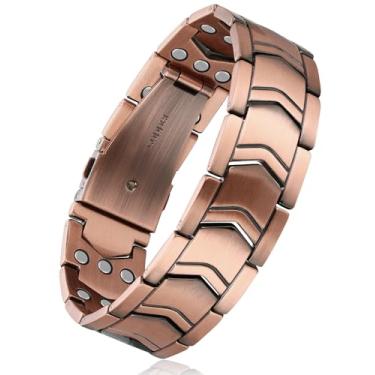 Imagem de Feraco Pulseira de cobre masculina de força 3X, pulseira magnética de terapia, joia de cobre com poderosos ímãs de 3800 gauss, fecho dobrável premium, 9.05 inches, Metal
