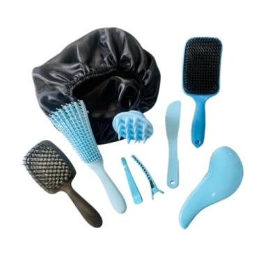 Imagem de Kit 05 Escova Raquete Flex Escova Mágica e Polvo Massageador de Silicone Touca de Cetim Beauty Flash(AZUL BEBÊ)