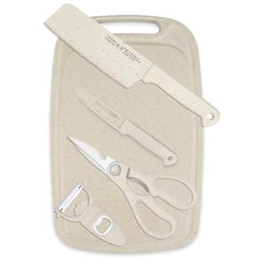 Imagem de Conjunto de mini faca e tábua de corte 5 em 1, pequena tábua de corte para acampamento, tesoura, tábua de corte inteligente, conjunto de facas e tábua de corte inteligente, conjunto de facas