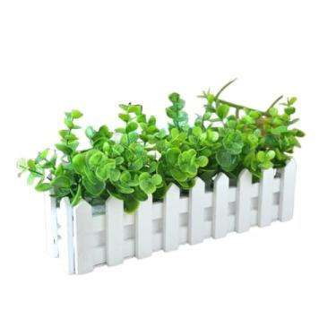 Imagem de MotiveTech Vaso de flores artificiais, enfeite de mesa para presente de inauguração, peça central de mesa em vaso em cerca de estacas para decoração de casamento, Eucalipto