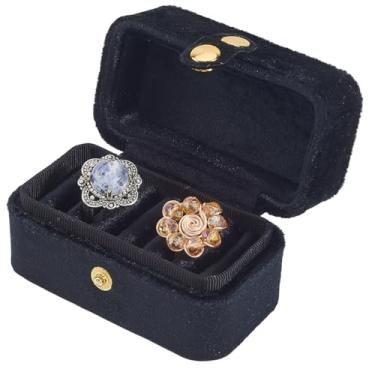 Imagem de Beebeecraft Estojo de joias de viagem de 8 x 5 cm x 5 cm com 6 compartimentos retangular de veludo preto pequeno porta-joias portátil para organizador de armazenamento de brincos de anel