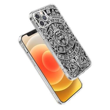 Imagem de Capa de telefone asteca compatível com iPhone 16 Pro Max Sun Stone calendário cinza lateral listrado à prova de choque capa macia para telefone